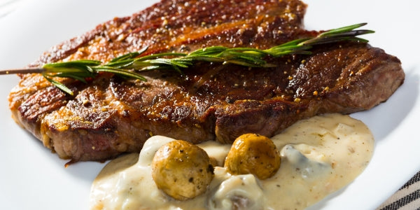 Halal reverse seared steak with mushroom sauce